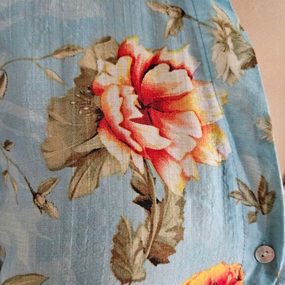 Umgee Tunic Floral Blue Red Long Sleeve Button Down Shirt Cotton Medium Boho - Picture 6 of 15